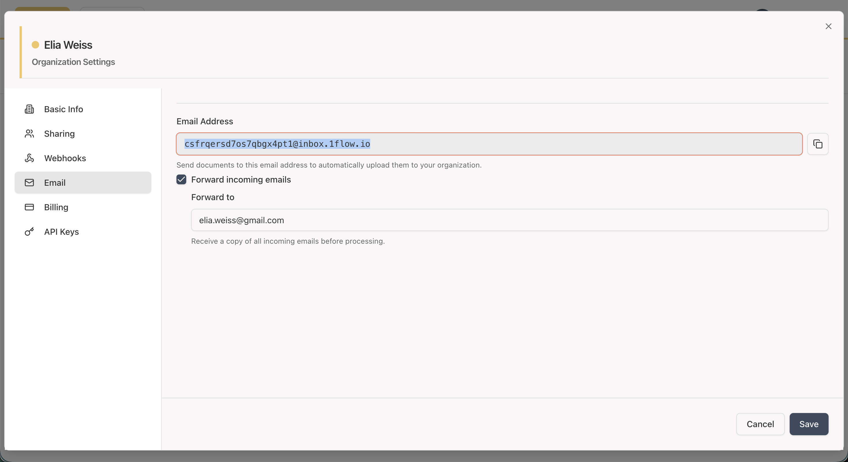 %%APP_NAME%% organization settings email screen